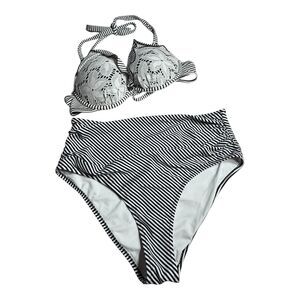 VICTORIA’S SECRET Bikini Striped Push Up Bra 34A With High Waist Bottom Size S